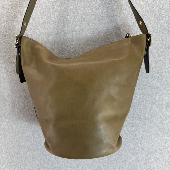 Coach Olive Green Leather Bleecker Bucket Bag Shoulder Zip‎ Close Purse Boho - Picture 10 of 16